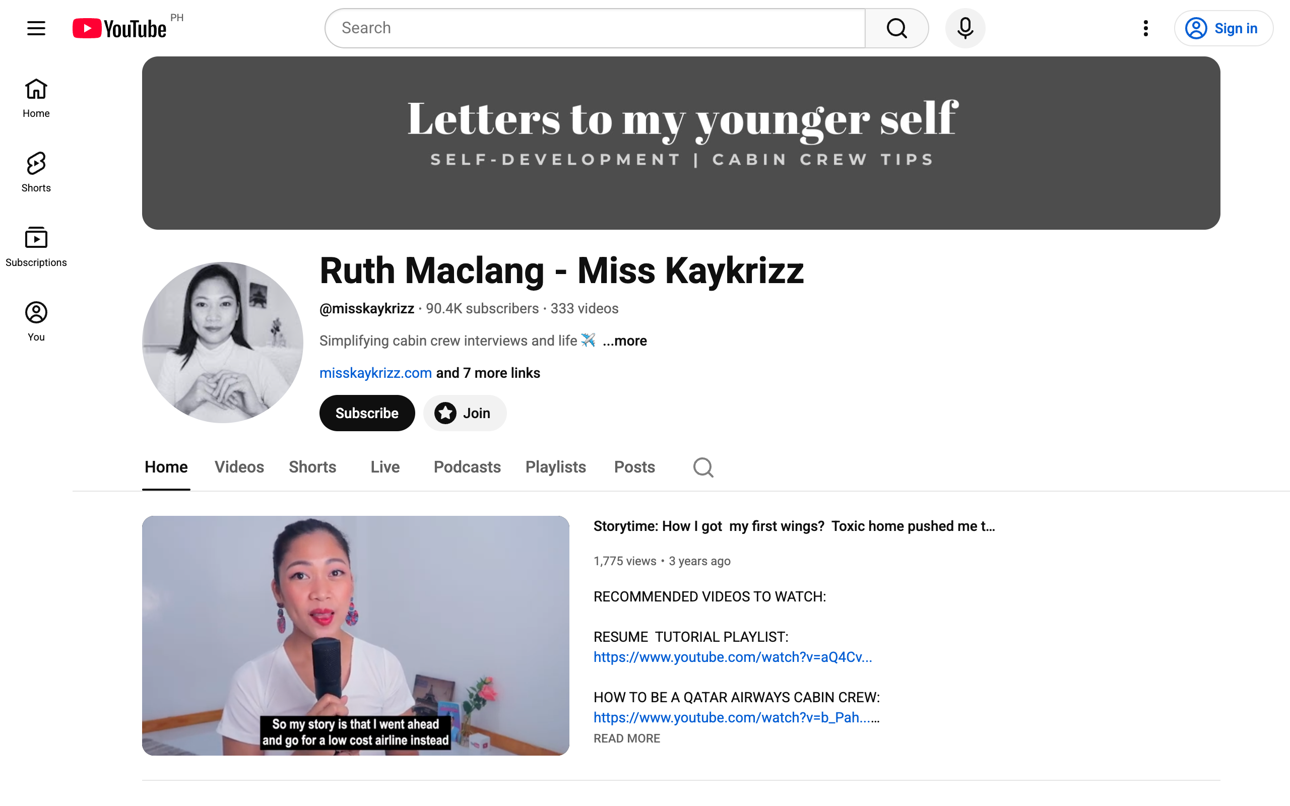 Ruth Maclang Miss Kaykrizz YouTube channel with 90K subscribers showing one person company systems