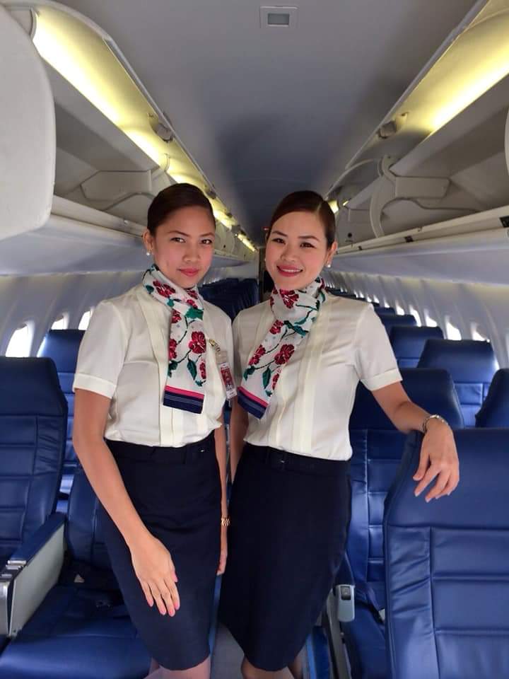 Ruth Maclang as flight attendant for Philippine Airlines Express inside airplane cabin showing where she learned business systems and checklists