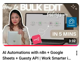 Ruth Maclang YouTube tutorial on AI automations with n8n Google Sheets and Guesty API showing how to start automating your business